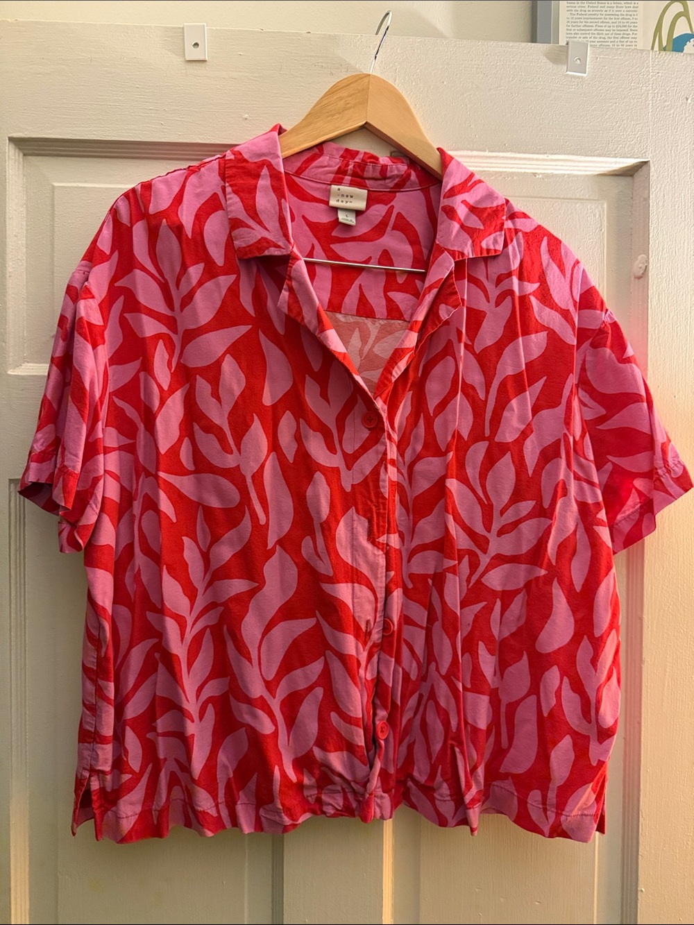 a new day Pink and Red Abstract Print camp shirt